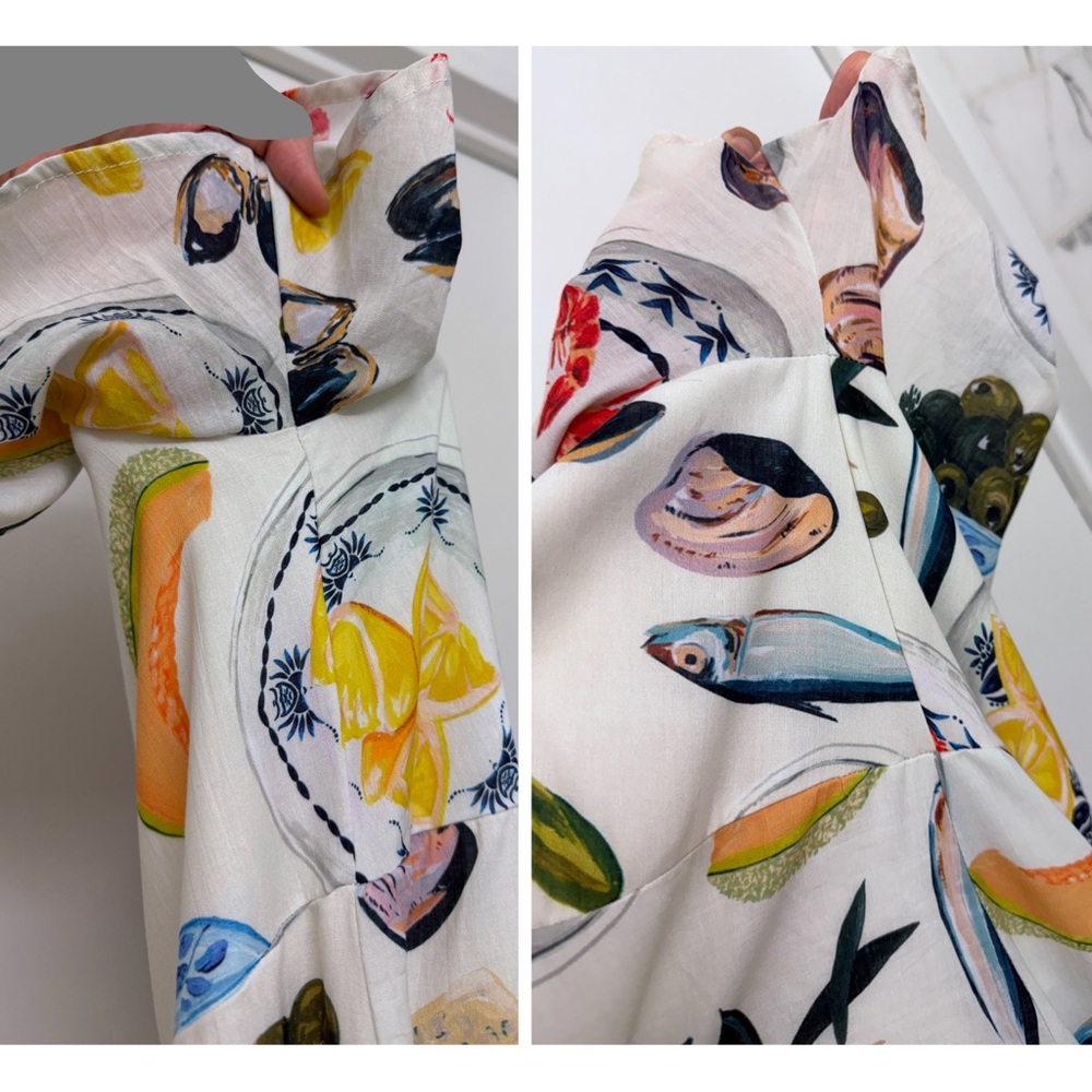 Lisa Says Gah Grace Food Print Midi Dress Tapas Ivory Lemon Olive Fruit S - Picture 13 of 16